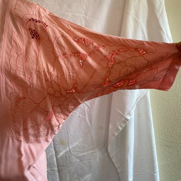 Vintage 80s Peach Long Sleeve Dolman Button Down Tunic, sz. M - Picture 2 of 10